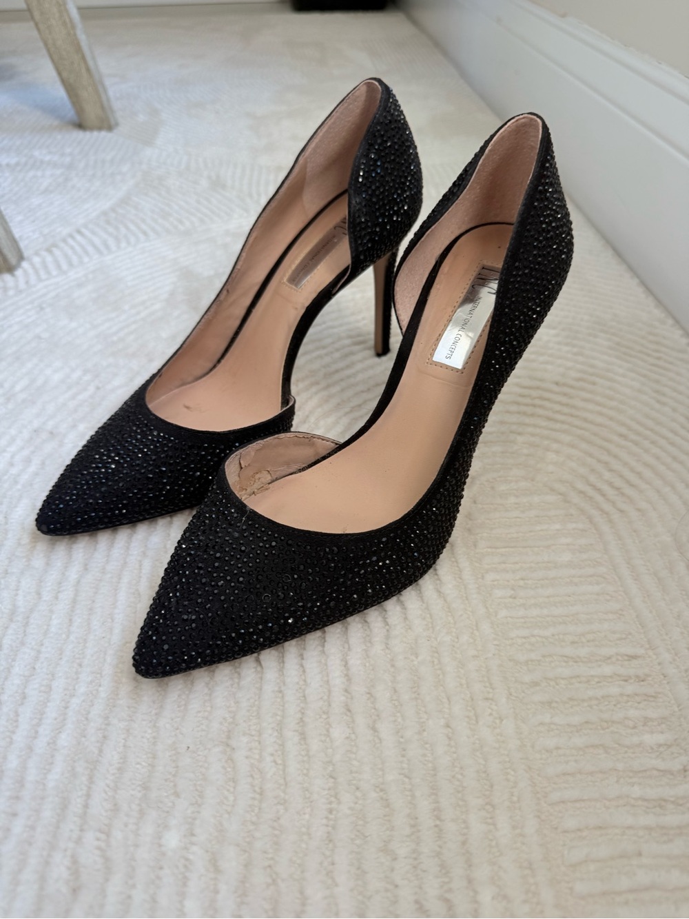 Black Crystal Embellished Pointed Toe Stiletto Heels - Women's